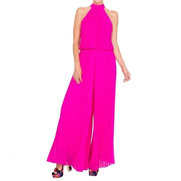 Megan La Women's Pink / Purple Wild Orchid Pleat Jumpsuit - Pink Large NWOT - Picture 1 of 9